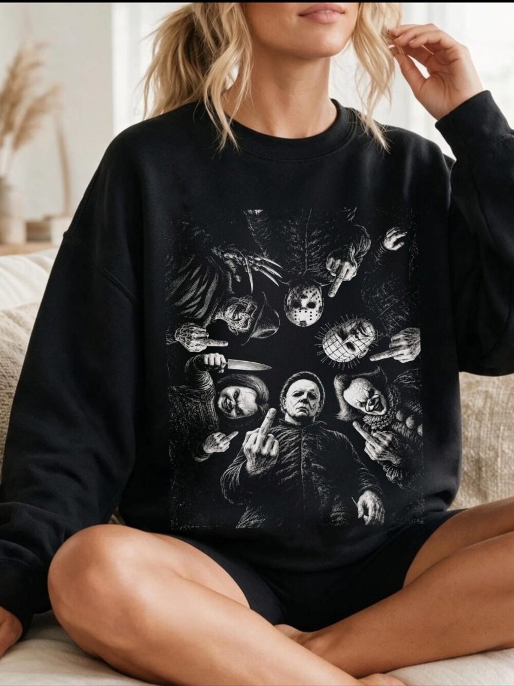 Retro Horror Slasher Sweater, Vintage Halloween Graphic